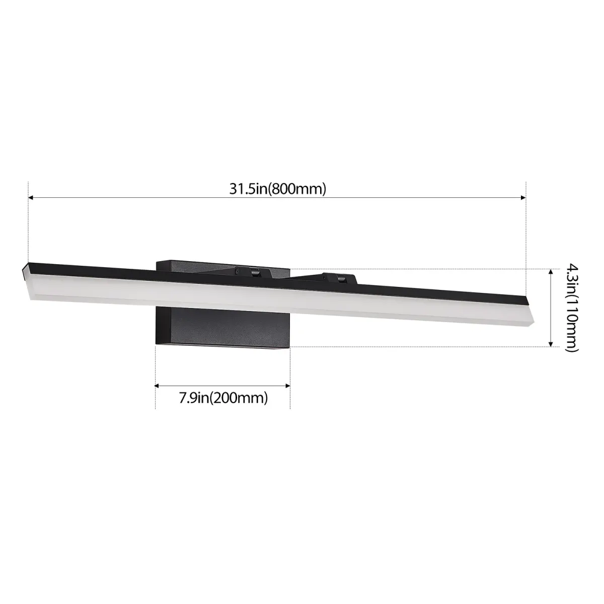 Linear LED vanity light, 31.5 in, black, dimension drawing 1