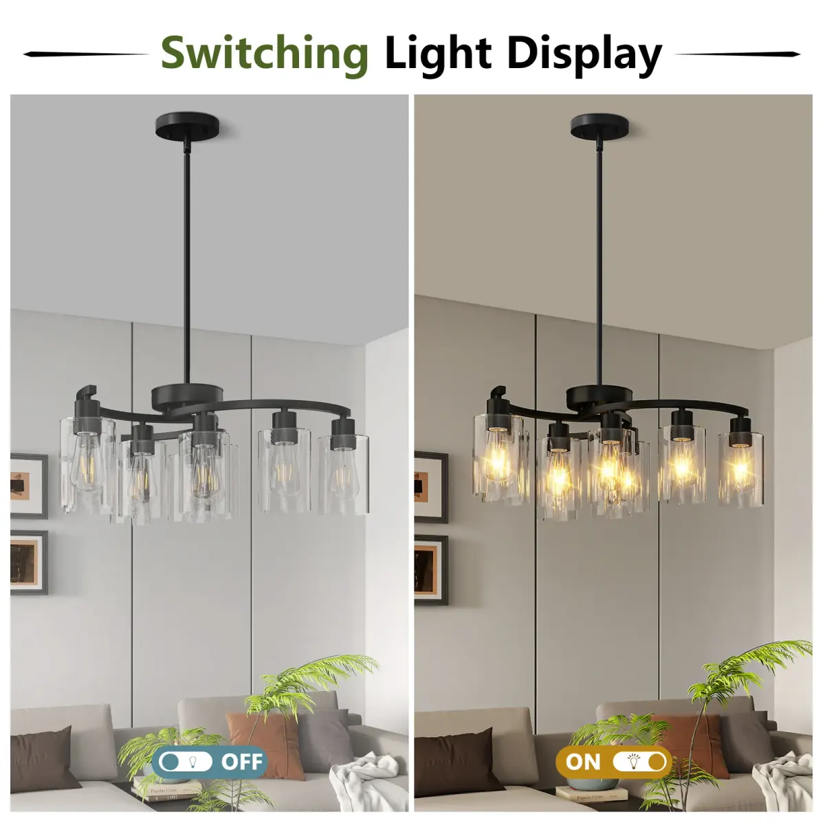 9-light clear glass chandelier, black, view 6