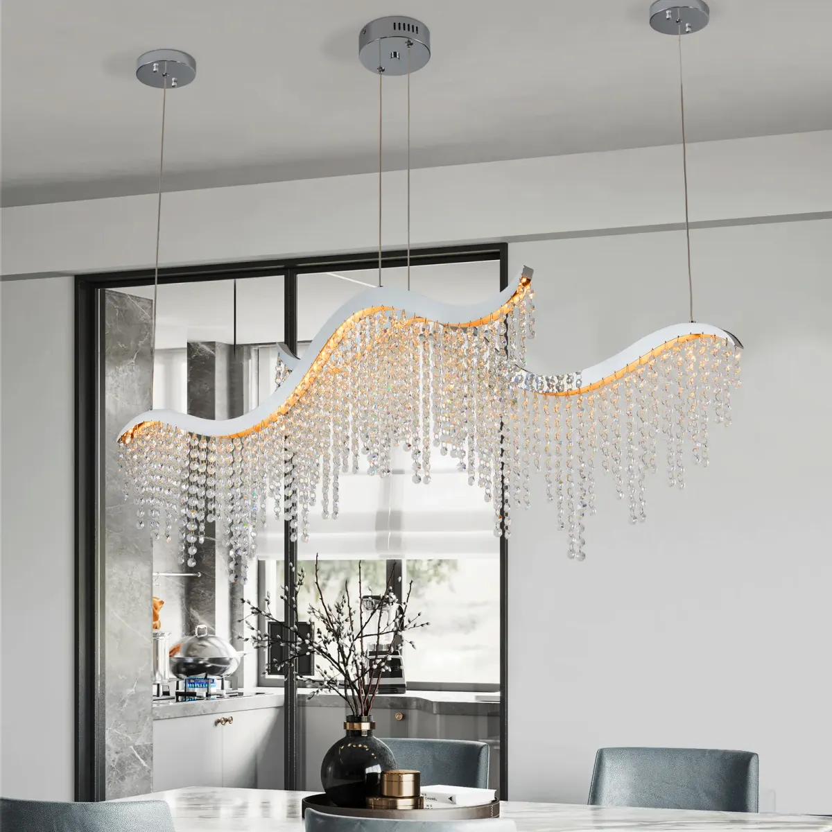 Crystal chandelier, 36.2 in, chrome, view 2