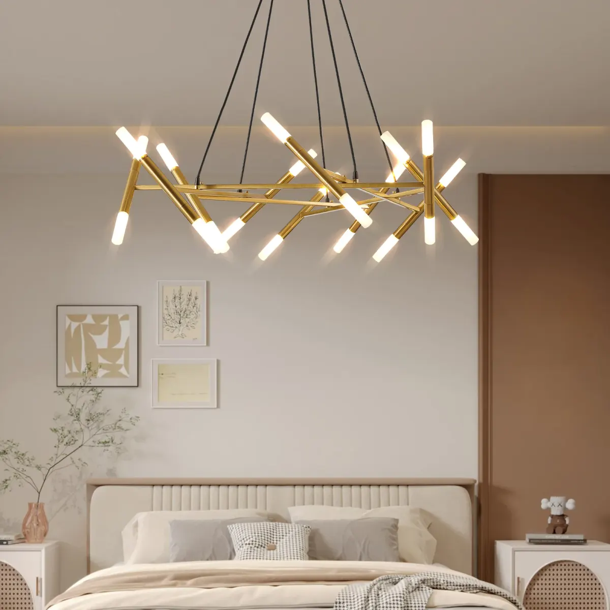 Branch chandelier with frosted tubes, 40.9 in, gold, view 5