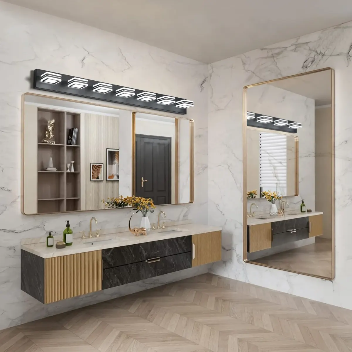 Square acrylic vanity bar, 7 lights, black, view 7