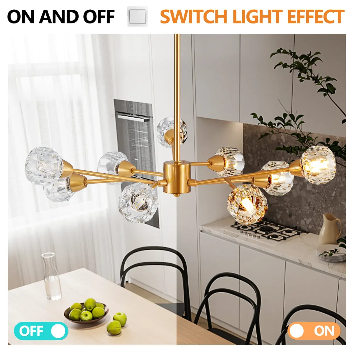 Crystal chandelier, 9 lights, 9 lights, gold, manufacturer image 1
