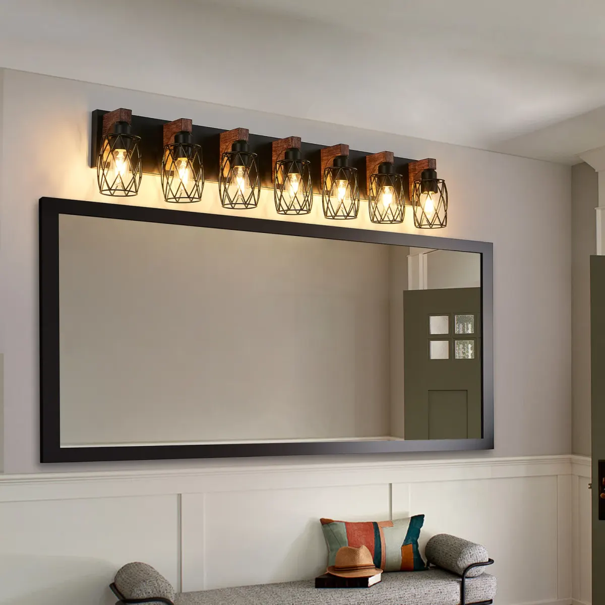 Cage wall sconce, 7 lights, walnut