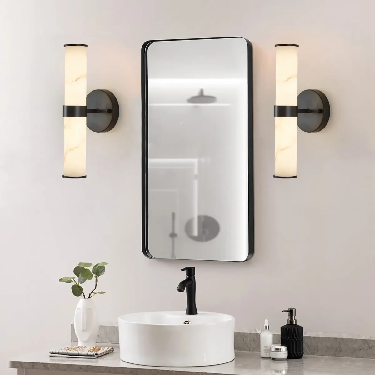 Marble wall sconce, 5.5 in, 5.5 in, black