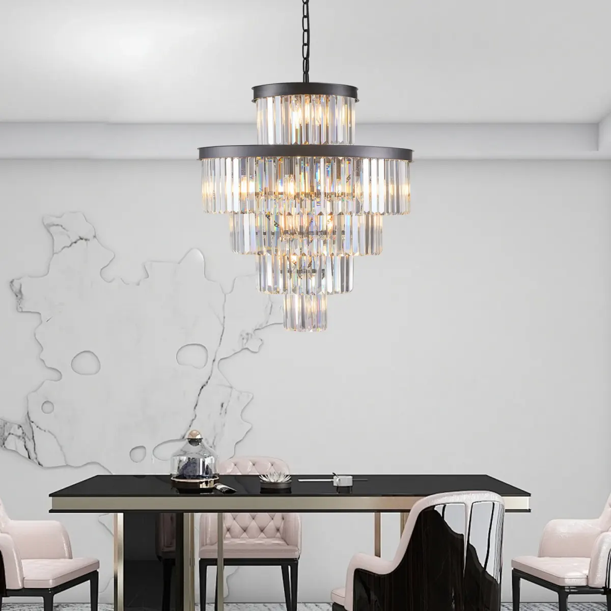 15-light crystal chandelier, black, view 2