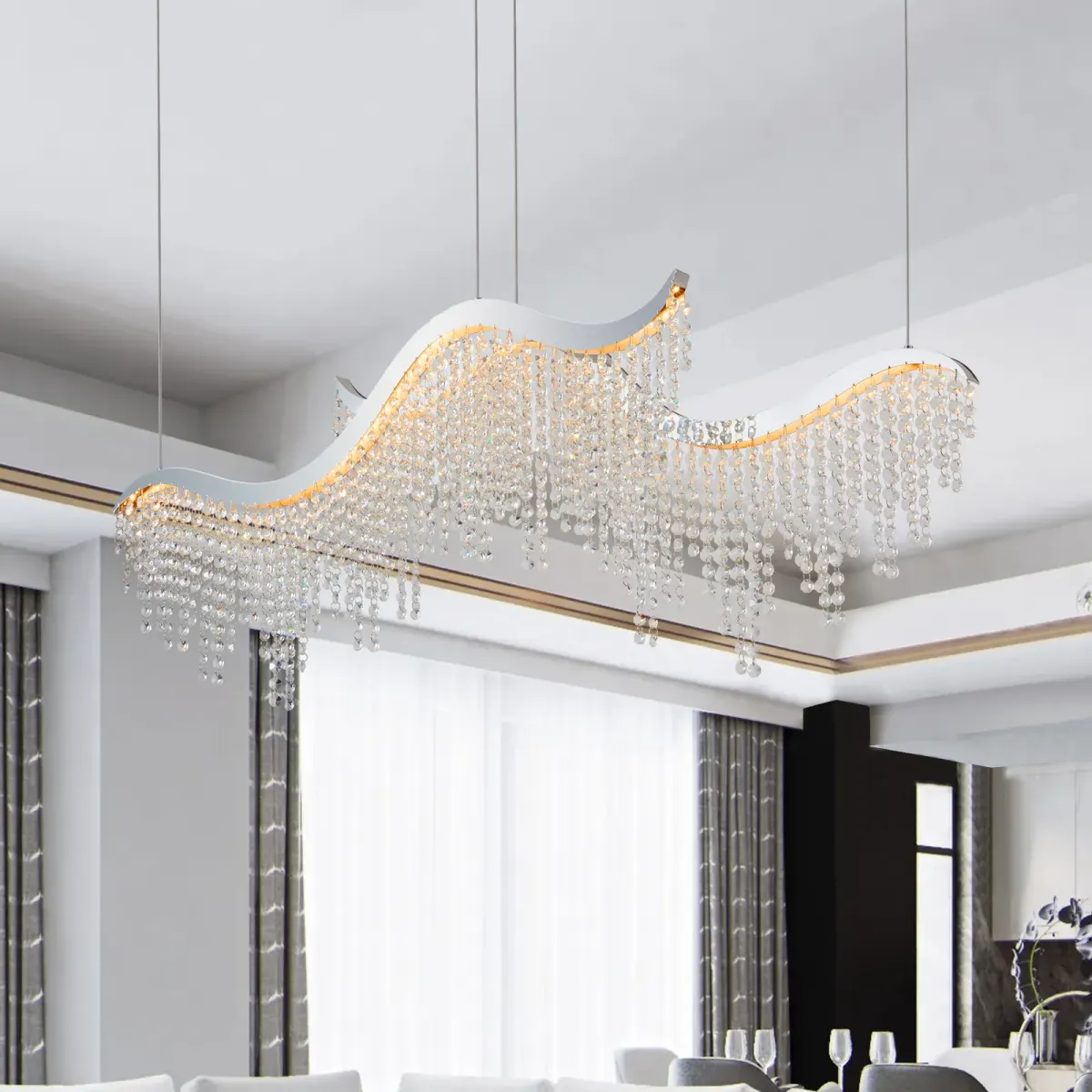 Crystal chandelier, 36.2 in, chrome