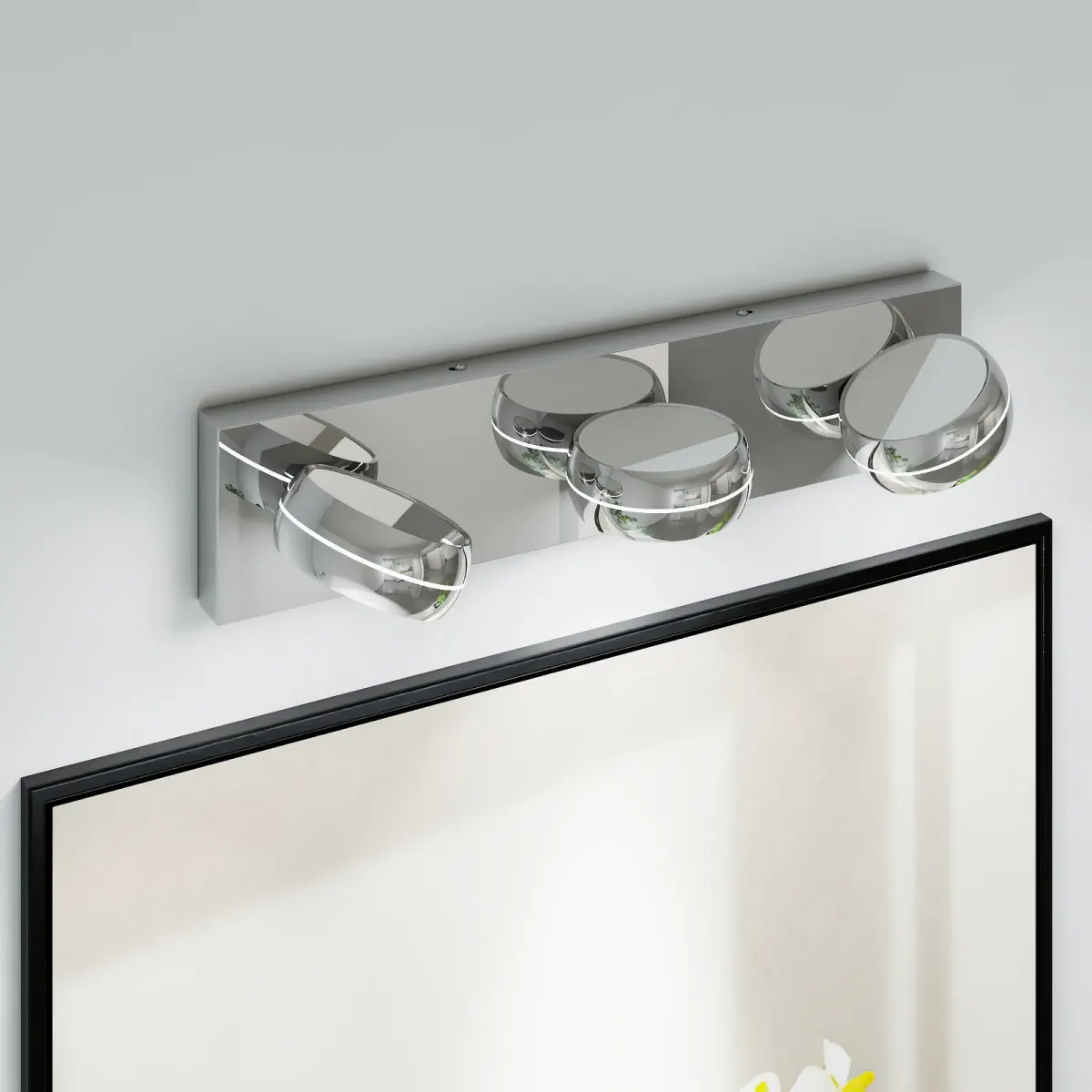 Swivel-head LED vanity light, 3 lights, chrome, view 2
