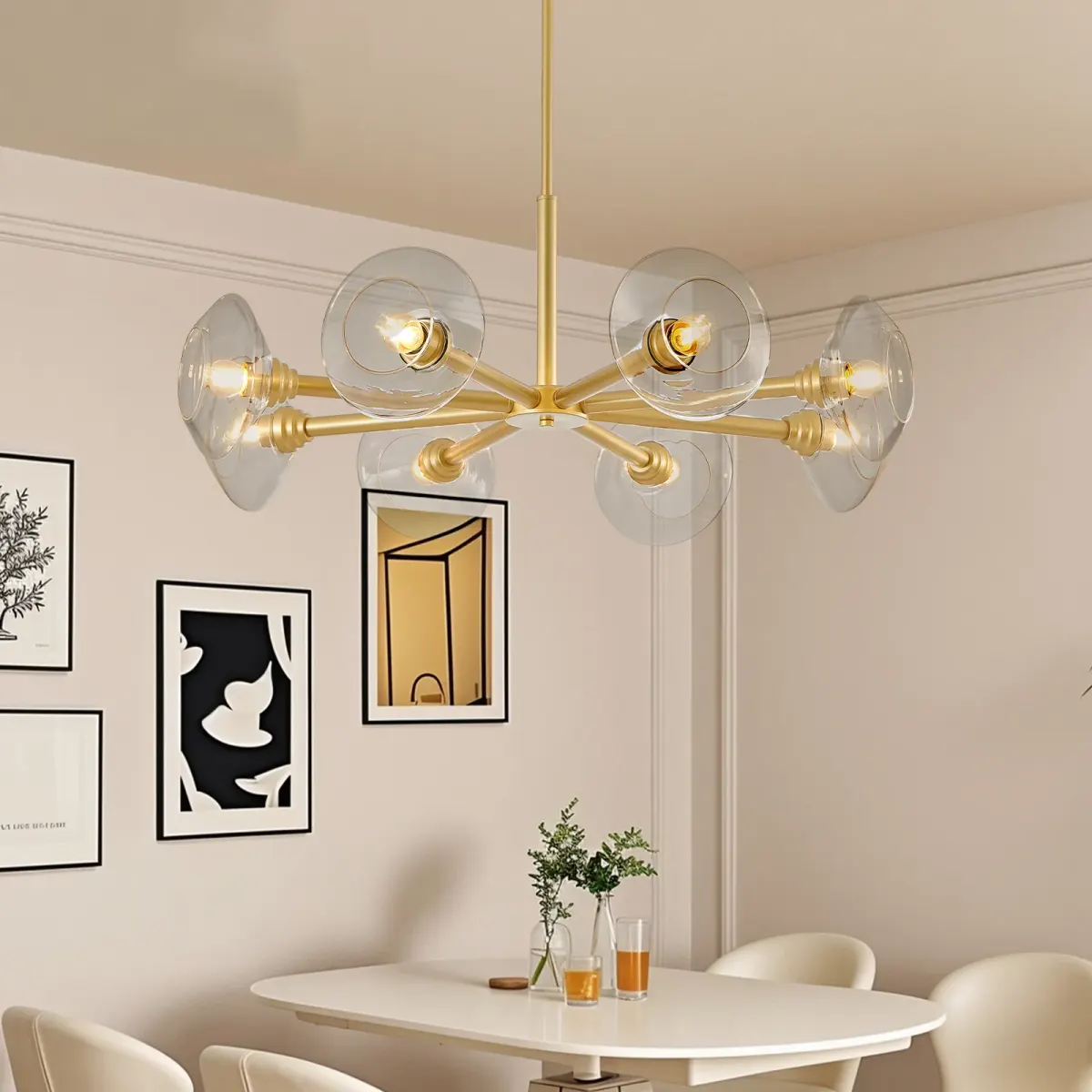 8-light clear glass sputnik chandelier, gold, view 3