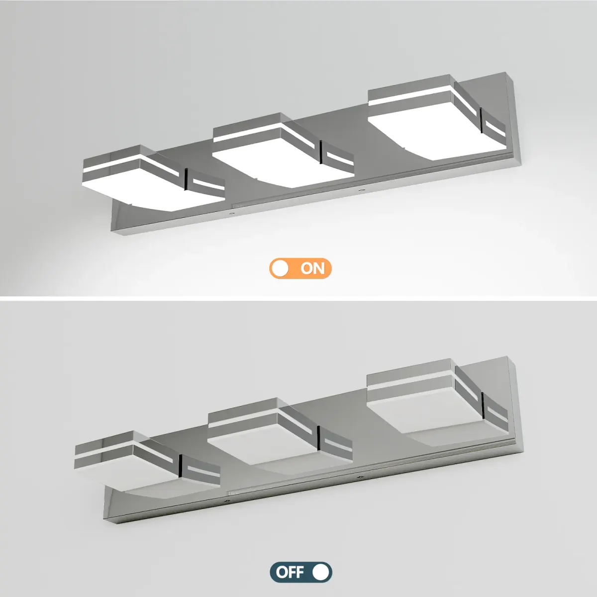 Minimalist LED vanity bar, 3 lights, chrome, view 2