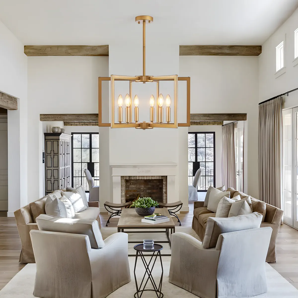 6-light geometric chandelier, gold, view 6