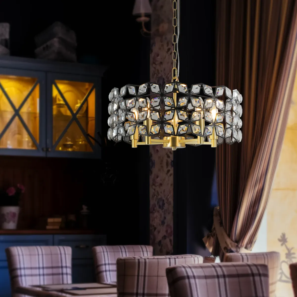 5-light crystal geometric chandelier, black,gold,transparent, view 5