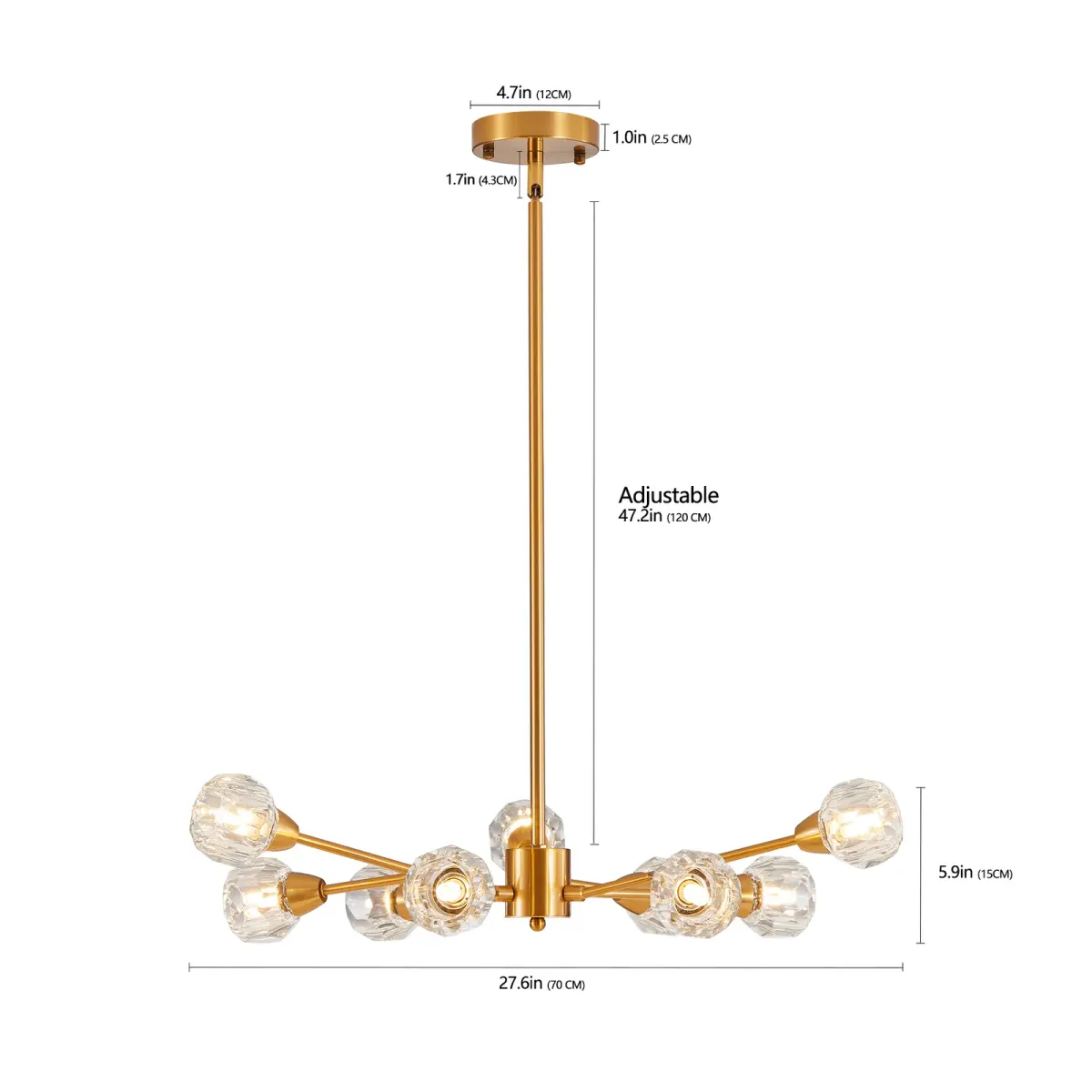 Crystal chandelier, 9 lights, 9 lights, gold, view 7