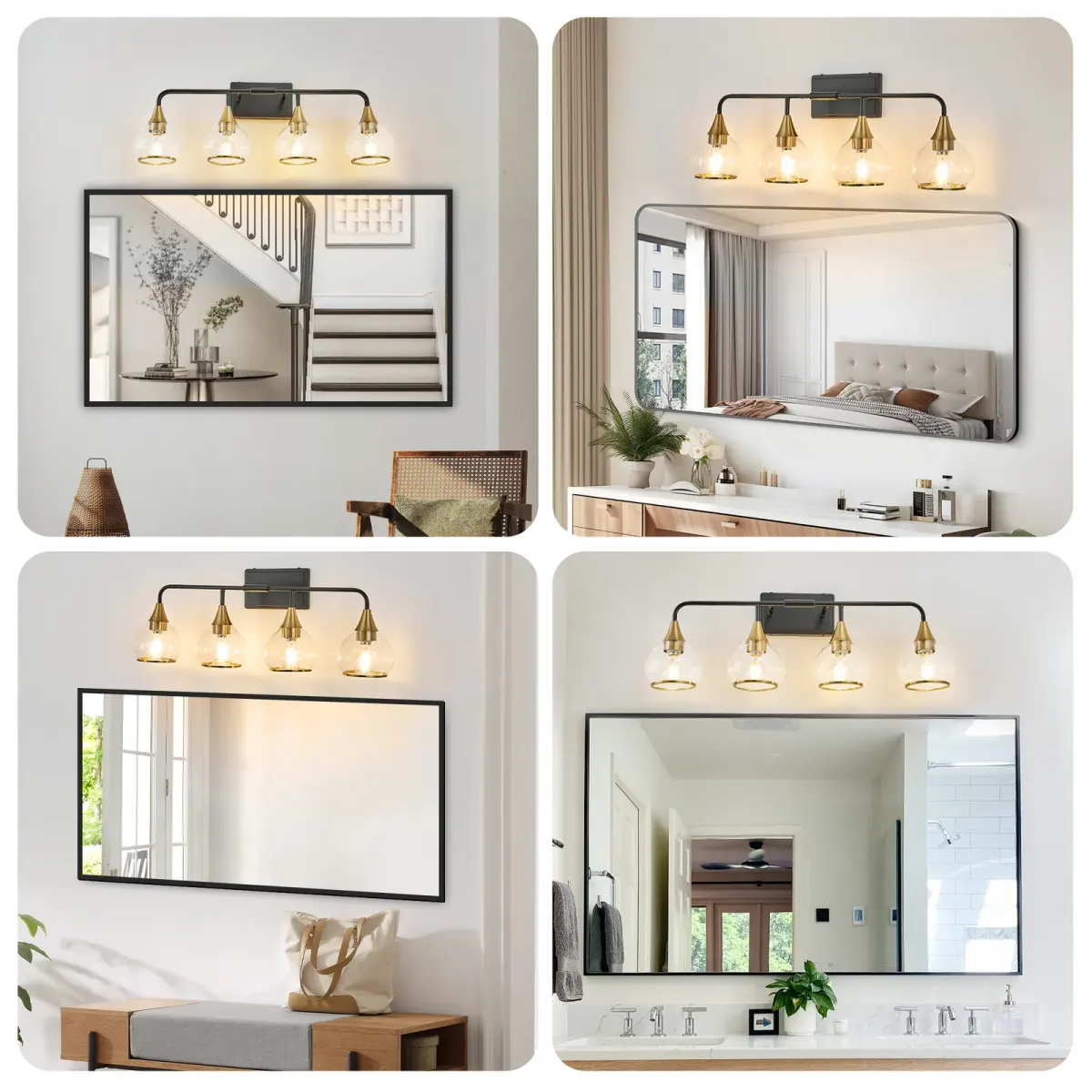 Clear glass vanity bar, 3–6 lights, 22.6–48.1 in, 4 lights, black and gold, view 4
