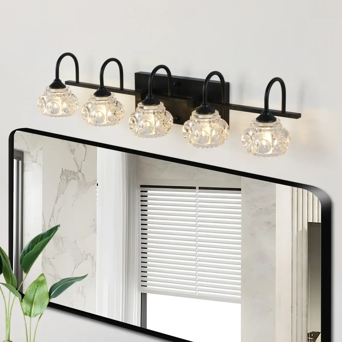 Crystal glass vanity bar, 5 lights, black