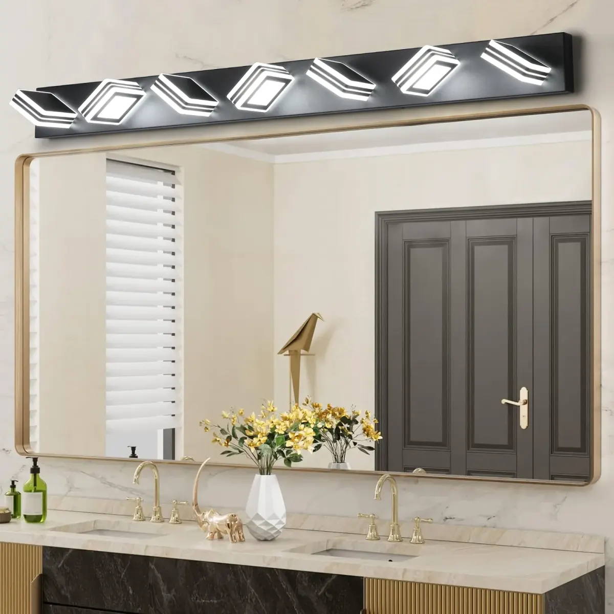 Square acrylic vanity bar, 7 lights, black, view 2