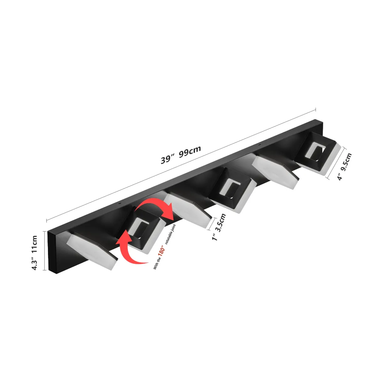Acrylic vanity bar, 3–6 lights, 19.7–39 in, 6 lights, black, view 4