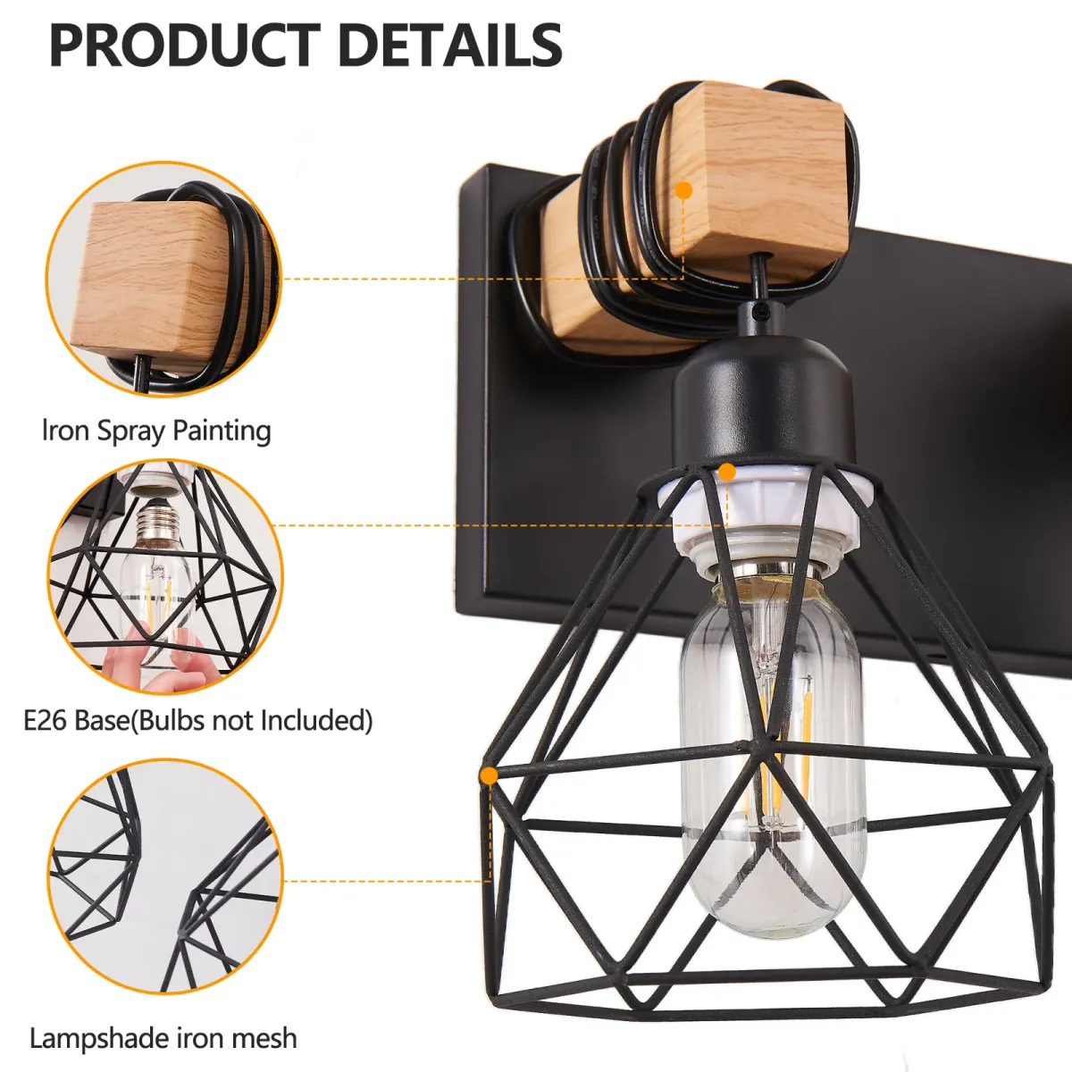Cage vanity bar, 5 lights, black, manufacturer image 3