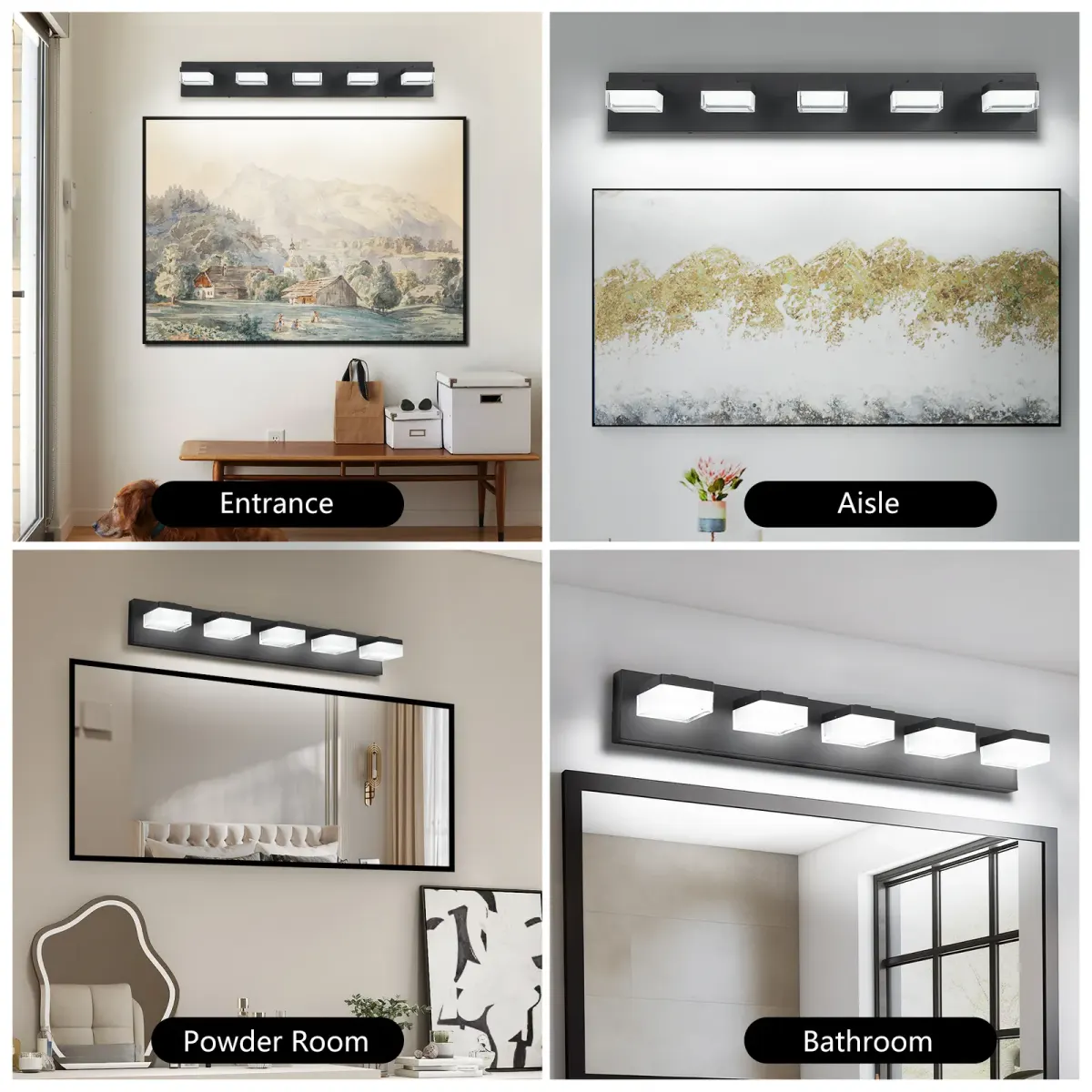 5-light vanity light, black, view 5