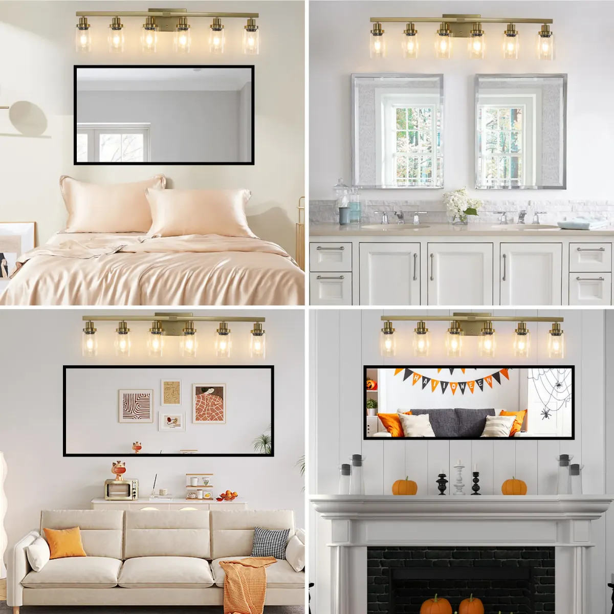 Clear glass vanity bar, 6 lights, gold, view 5