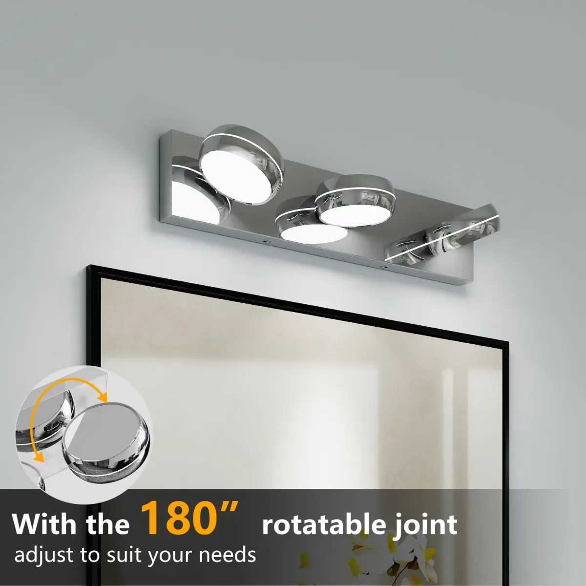 Swivel-head LED vanity light, 3 lights, chrome, manufacturer image 2