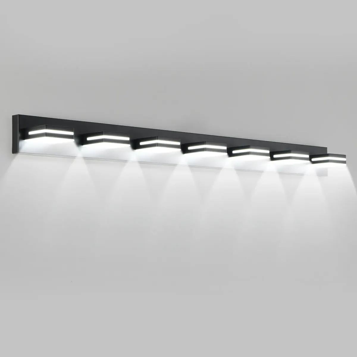 Minimalist LED vanity bar, 7 lights, black, view 4
