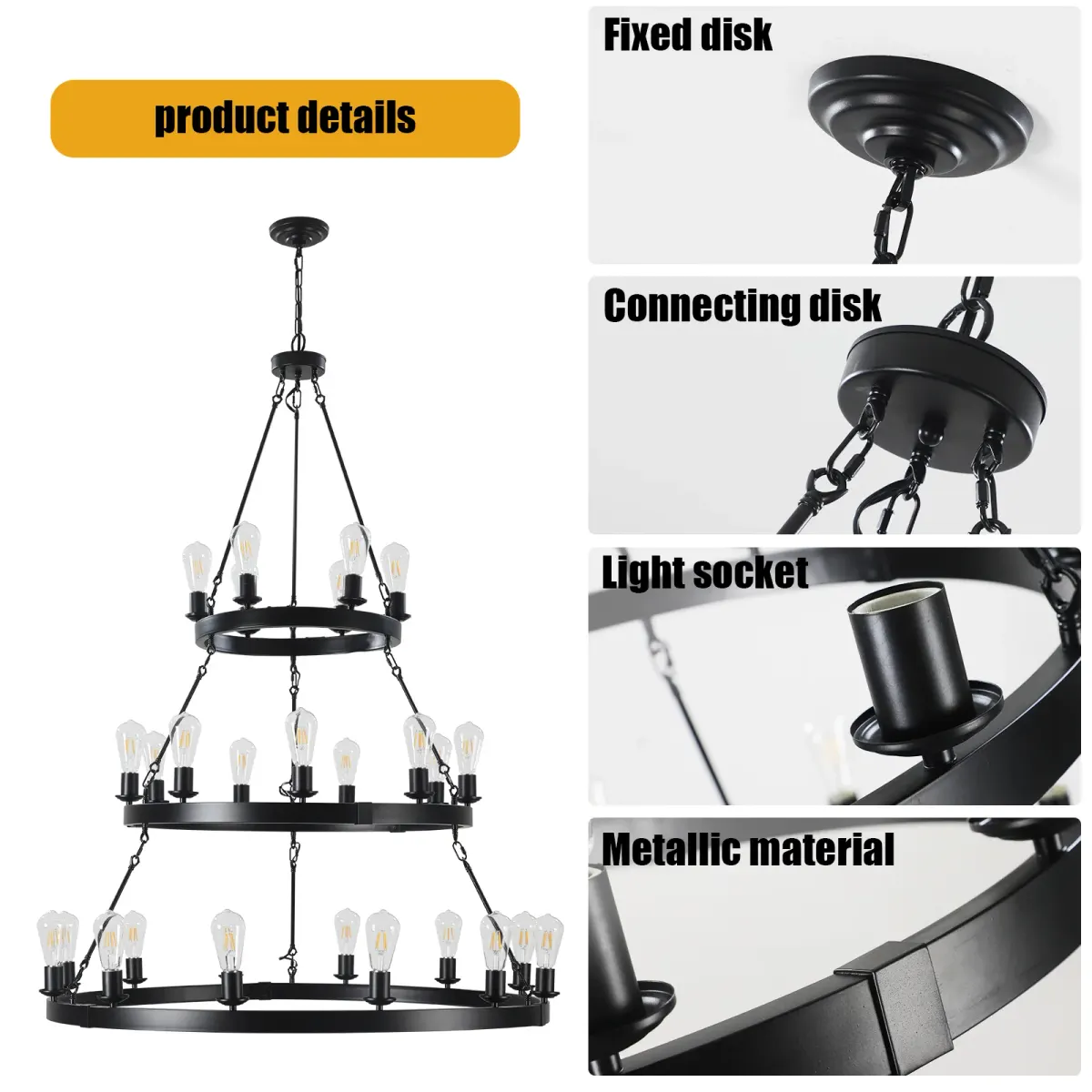 27-light pendant, black, view 7
