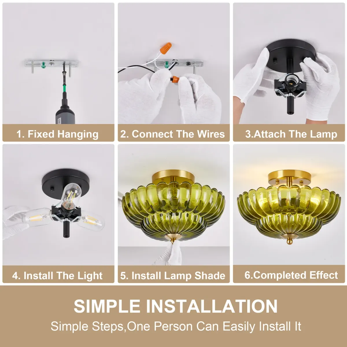 Glass semi-flush mount, 3 lights, green, manufacturer image 4