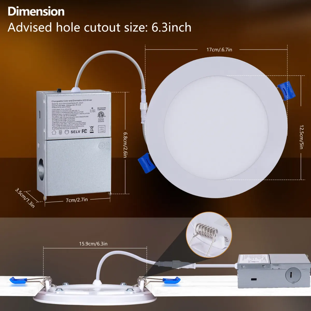 Ceiling light, 6.7 in, white (L017003-12W6-C12W), dimension drawing 1