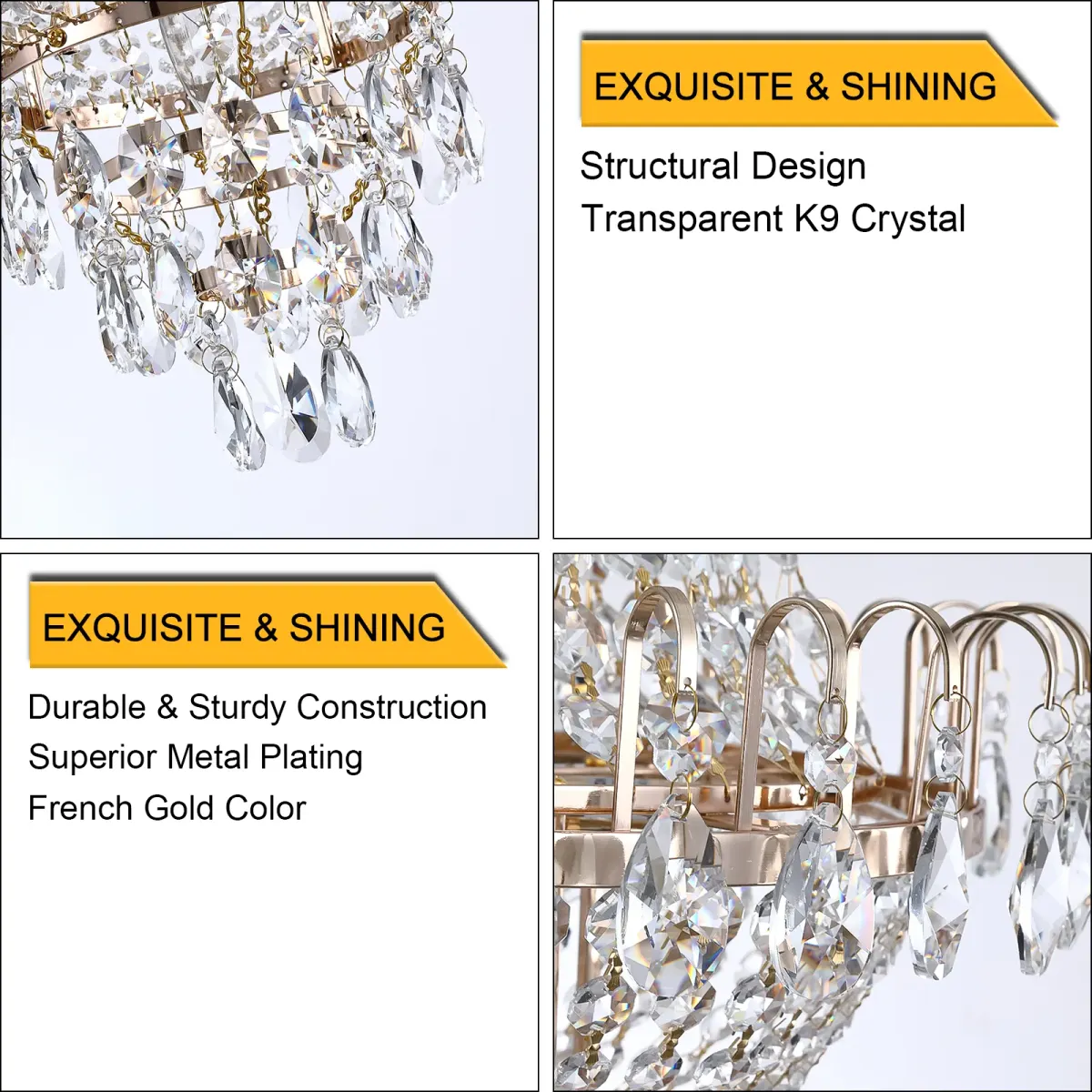 Crystal chandelier, 16.9 in, gold, manufacturer image 1
