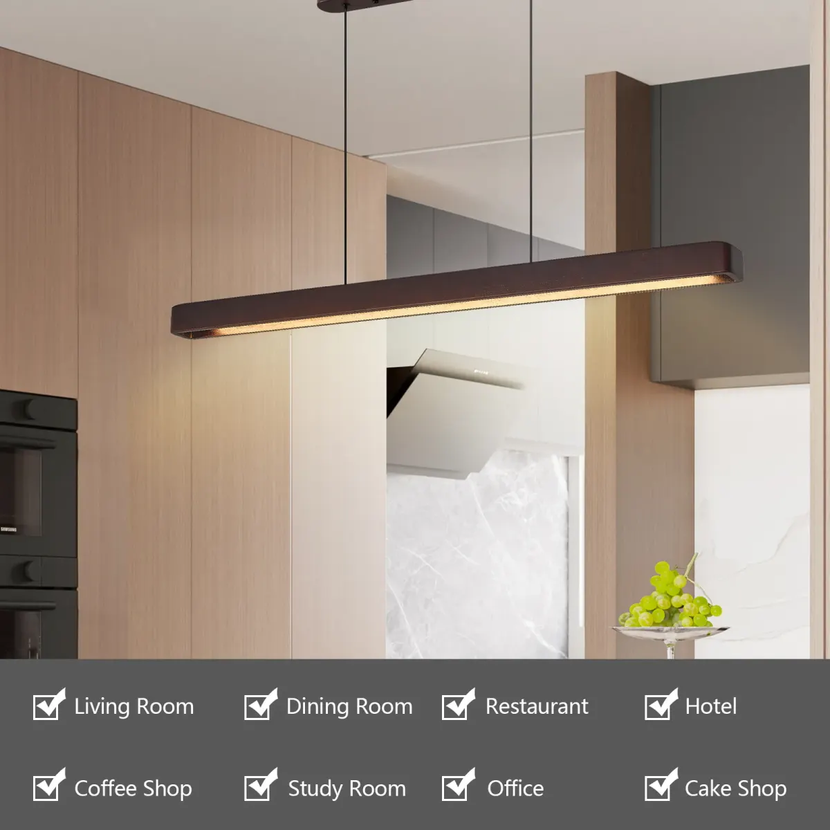 Wood pendant L019002, 39.4 in, walnut, manufacturer image 1