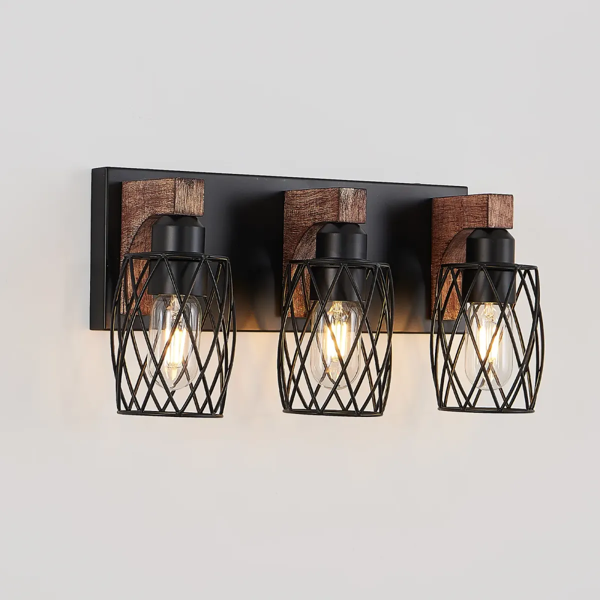 Cage wall sconce, 3 lights, walnut, view 3