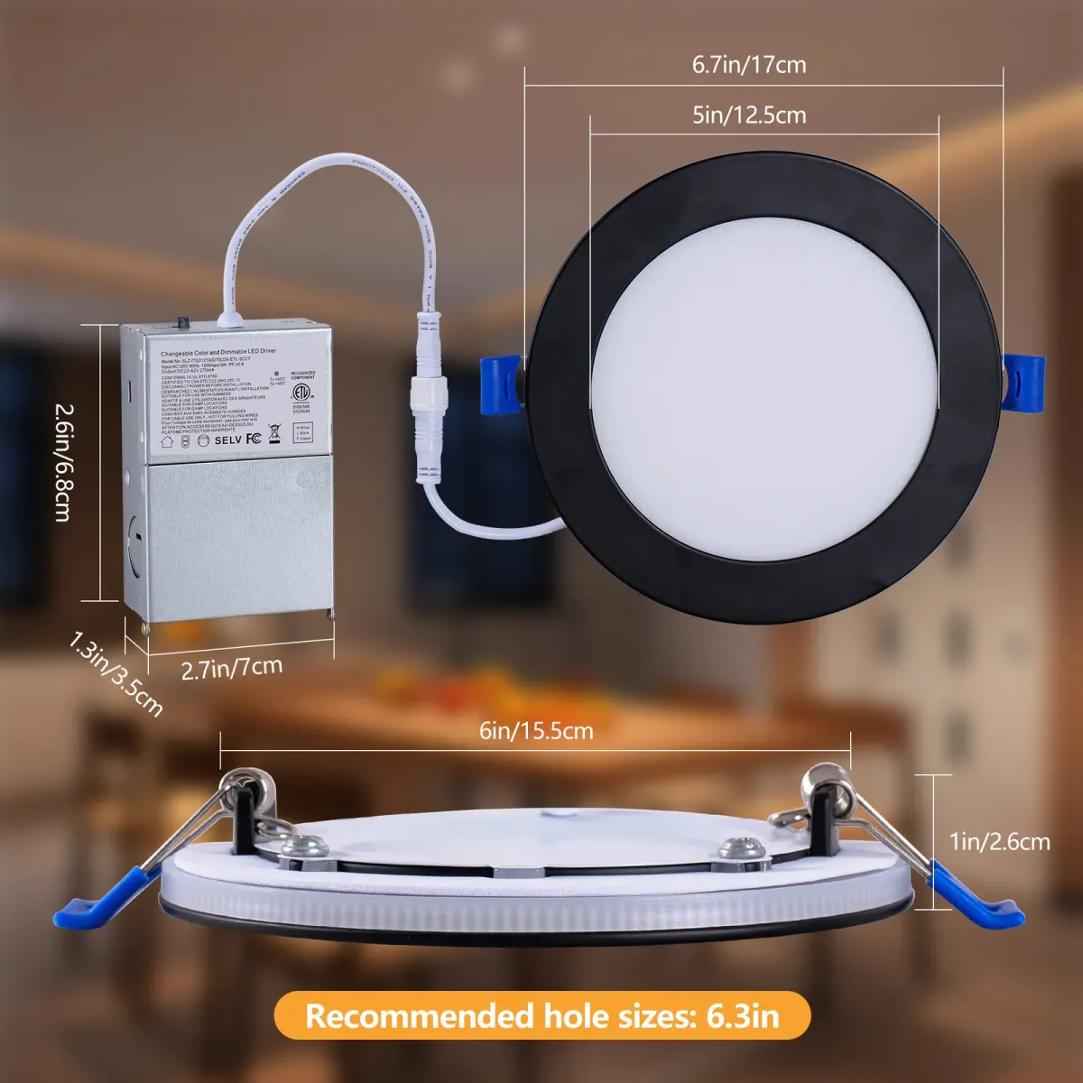 Ceiling light, 6.7 in, black (L017003-12W6-C12B), view 3