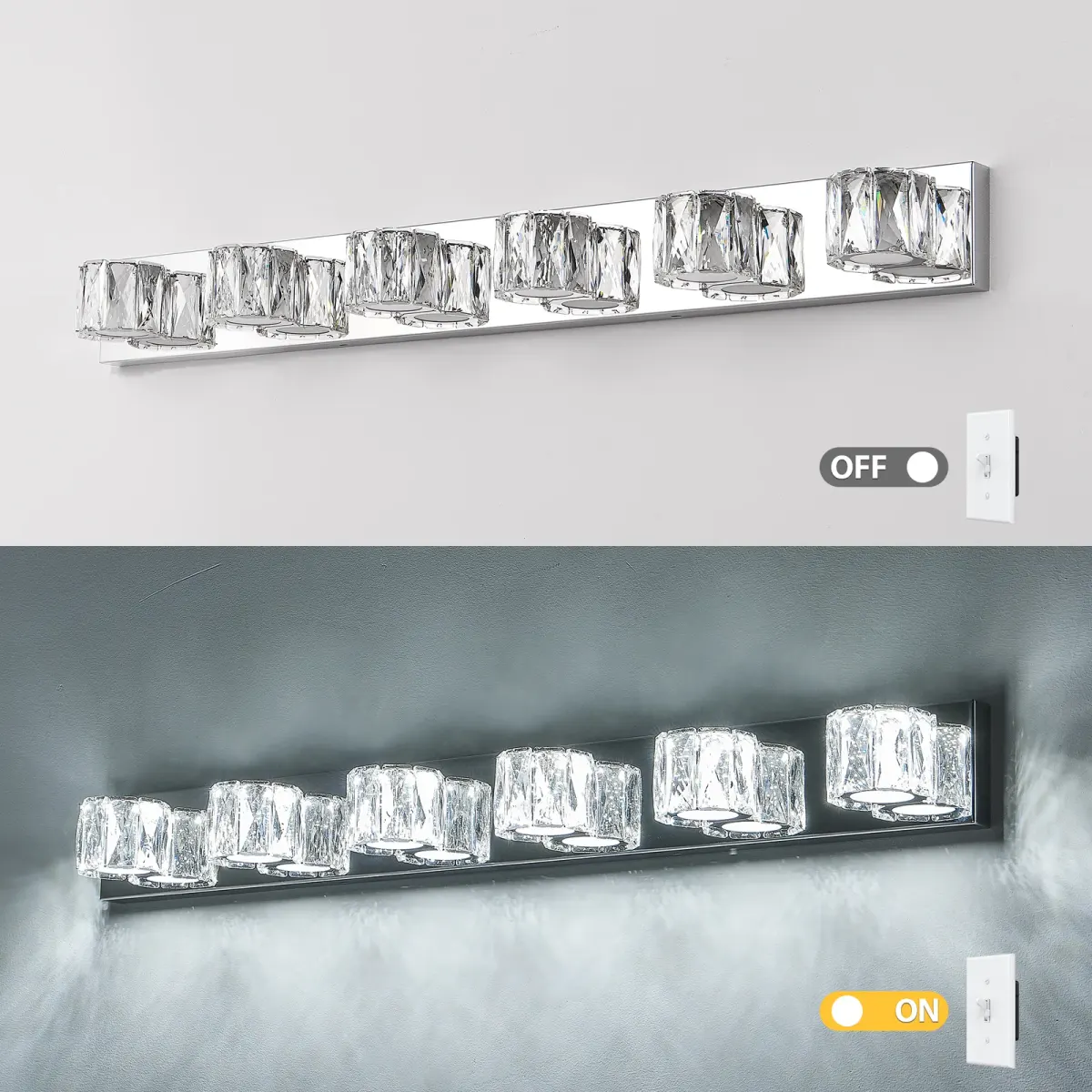 Crystal vanity bar, 5–6 lights, 6 lights, chrome, view 5