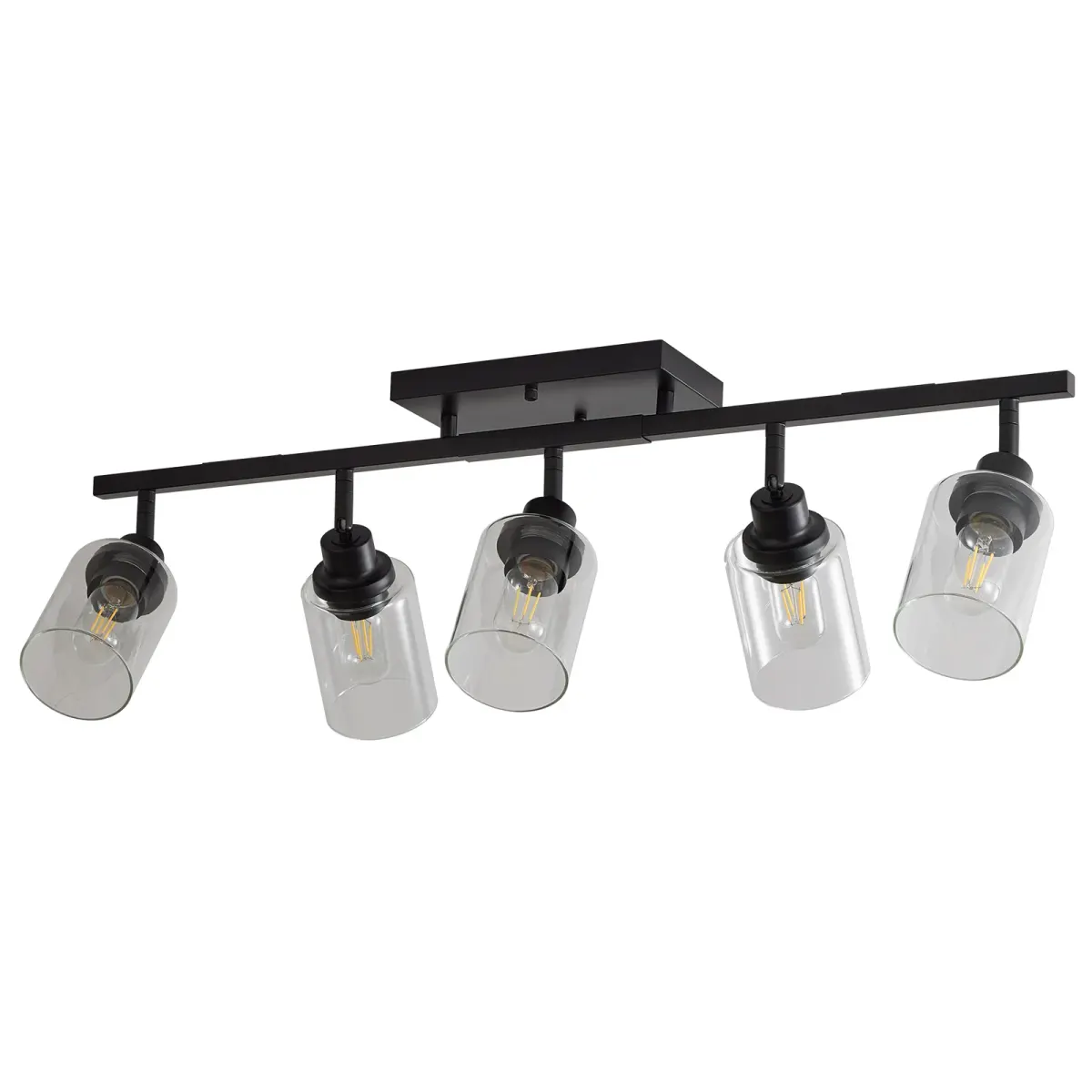 Clear glass semi-flush mount, 5 lights, black