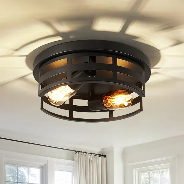 2-light flush mount, 11 in, black, black