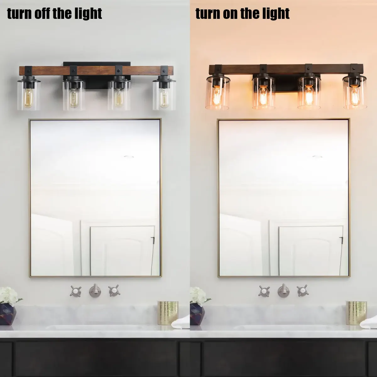 Wood vanity bar, 4 lights, walnut, manufacturer image 1