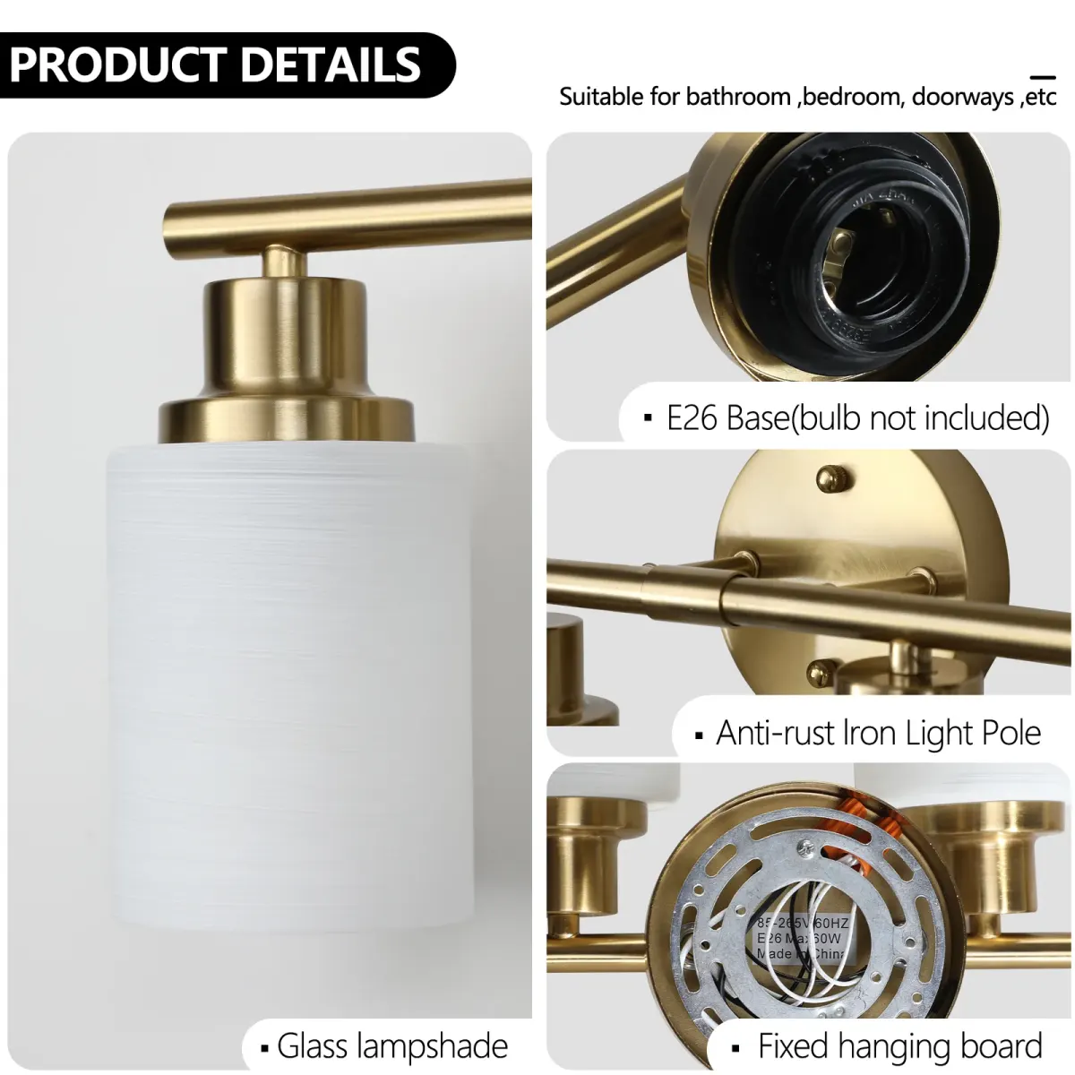Frosted glass vanity sconce, 8 lights, copper tone, manufacturer image 1