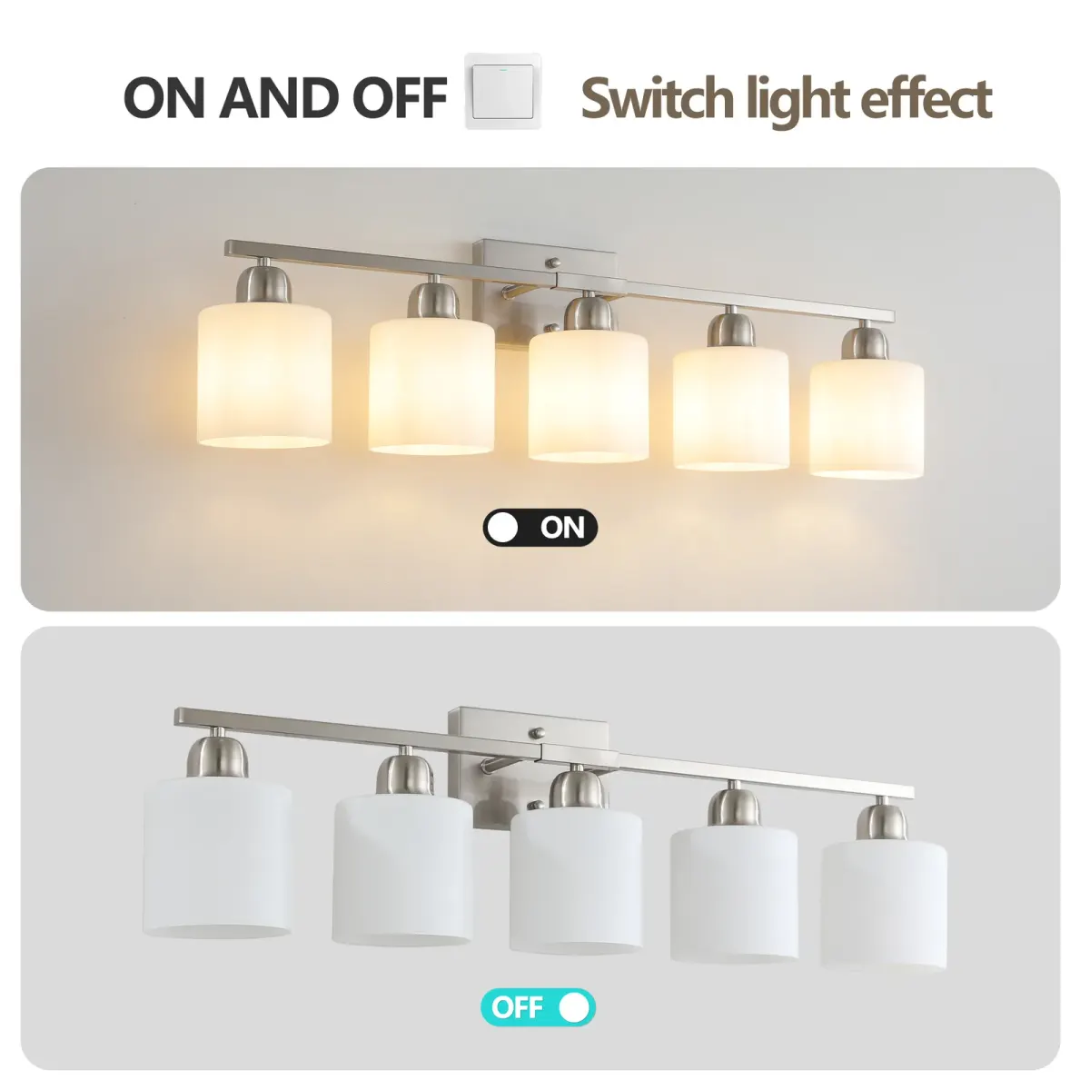 Frosted glass vanity bar, 5 lights, chrome, manufacturer image 2