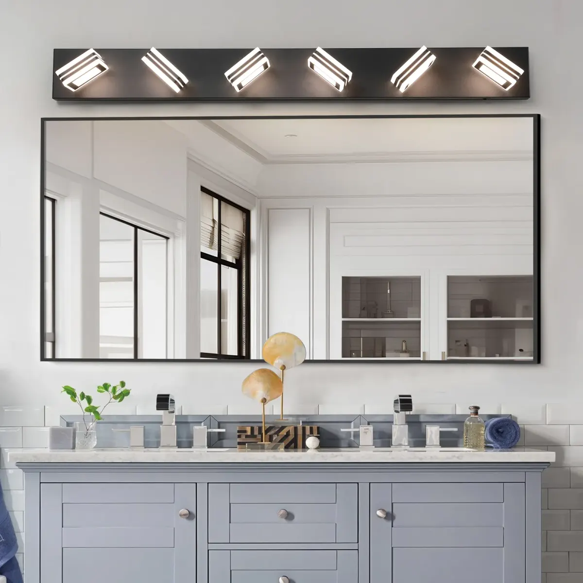 Square acrylic vanity bar, 6 lights, black, view 4