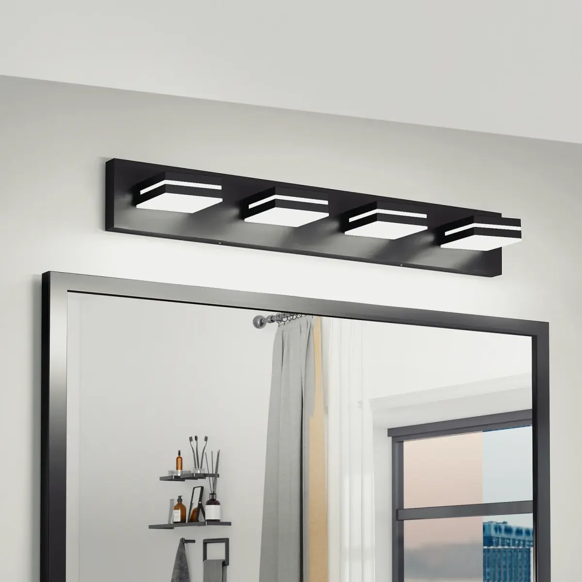 Minimalist LED vanity bar, 4 lights, black