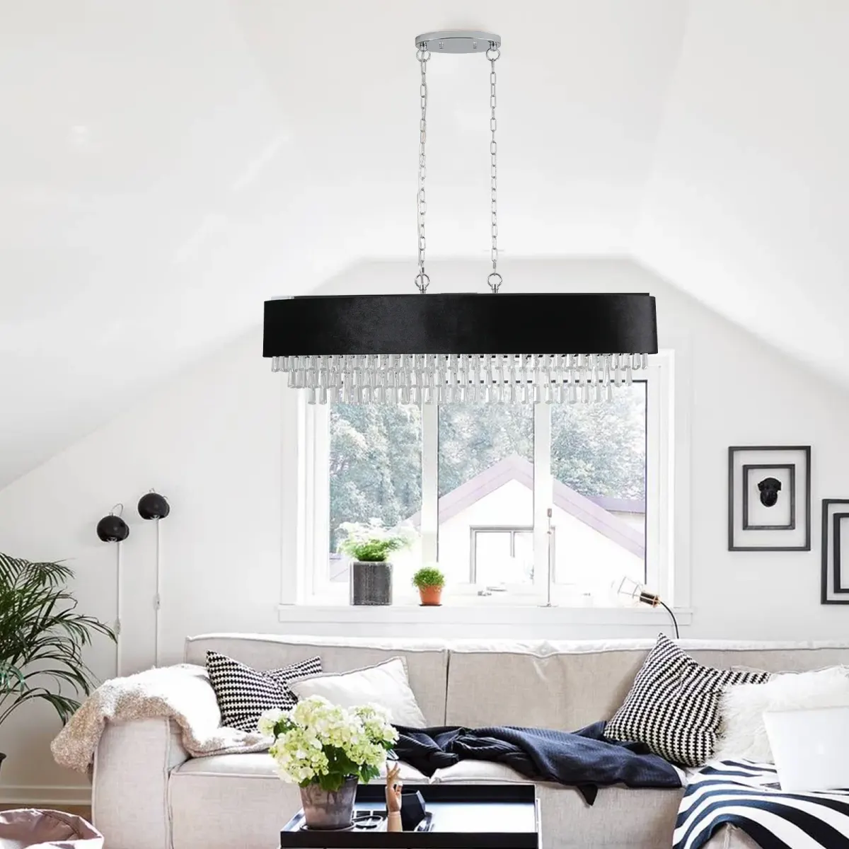 8-light crystal chandelier, black,chrome,transparent, view 4