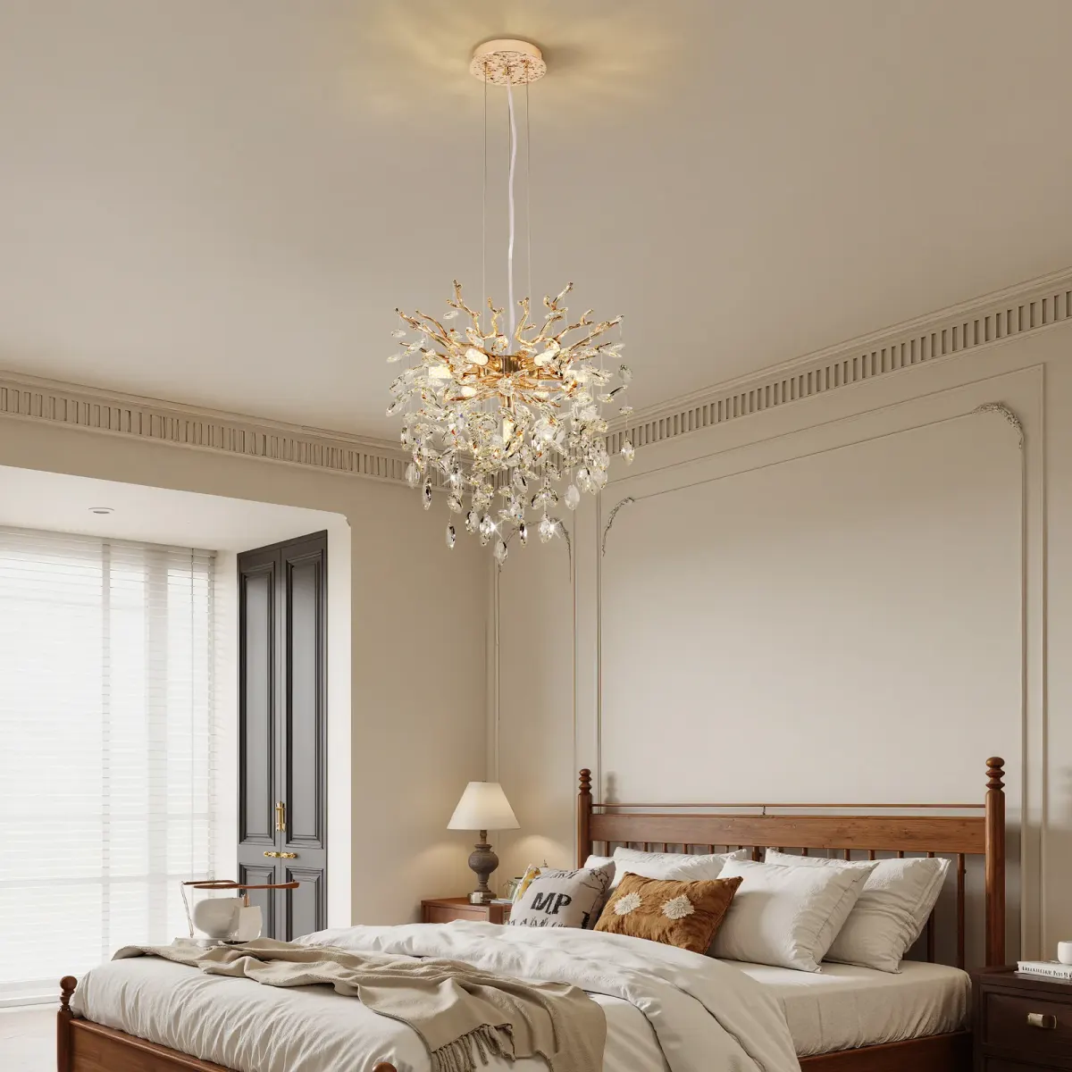 7-light crystal branch chandelier, gold, view 3