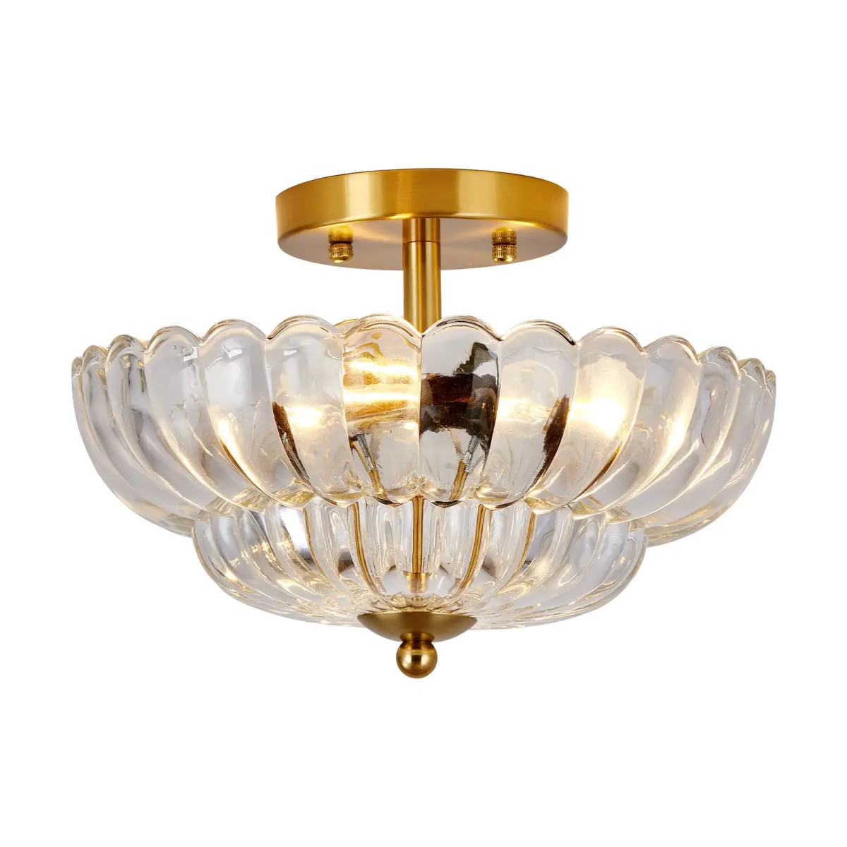 Glass semi-flush mount, gold+clear