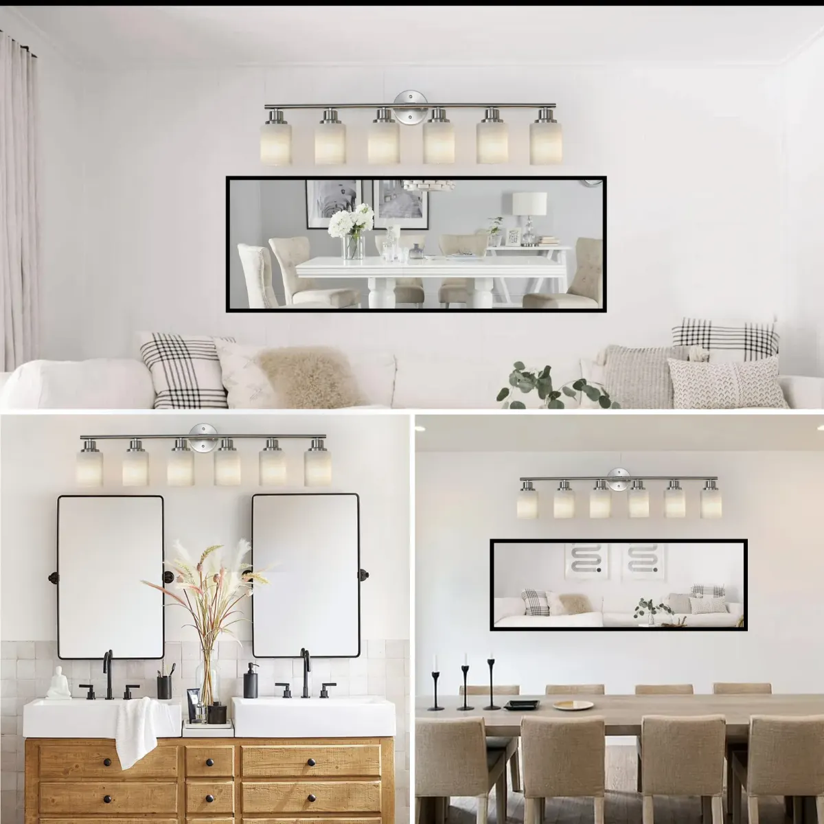Frosted glass vanity sconce, 6 lights, chrome, manufacturer image 3