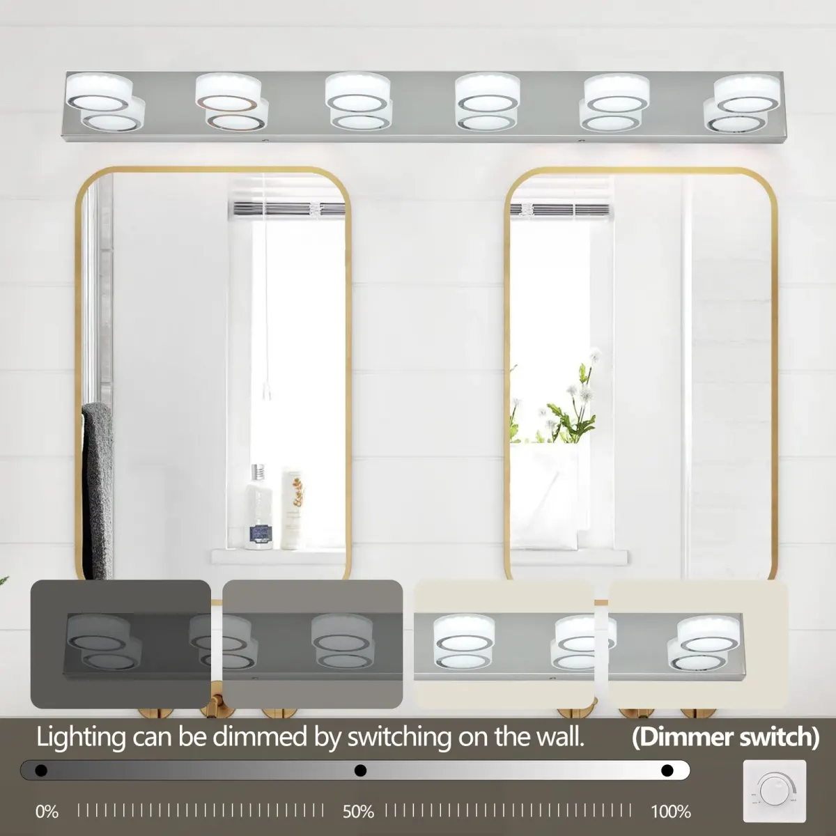 Acrylic shade vanity bar, 6 lights, chrome, manufacturer image 1
