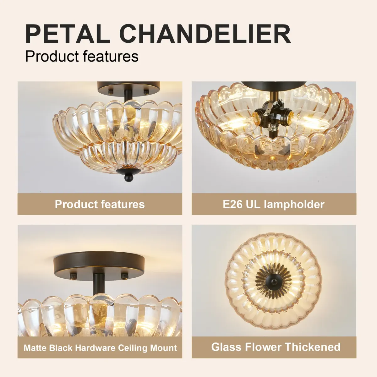 Glass semi-flush mount, 11.8 in, amber, manufacturer image 3
