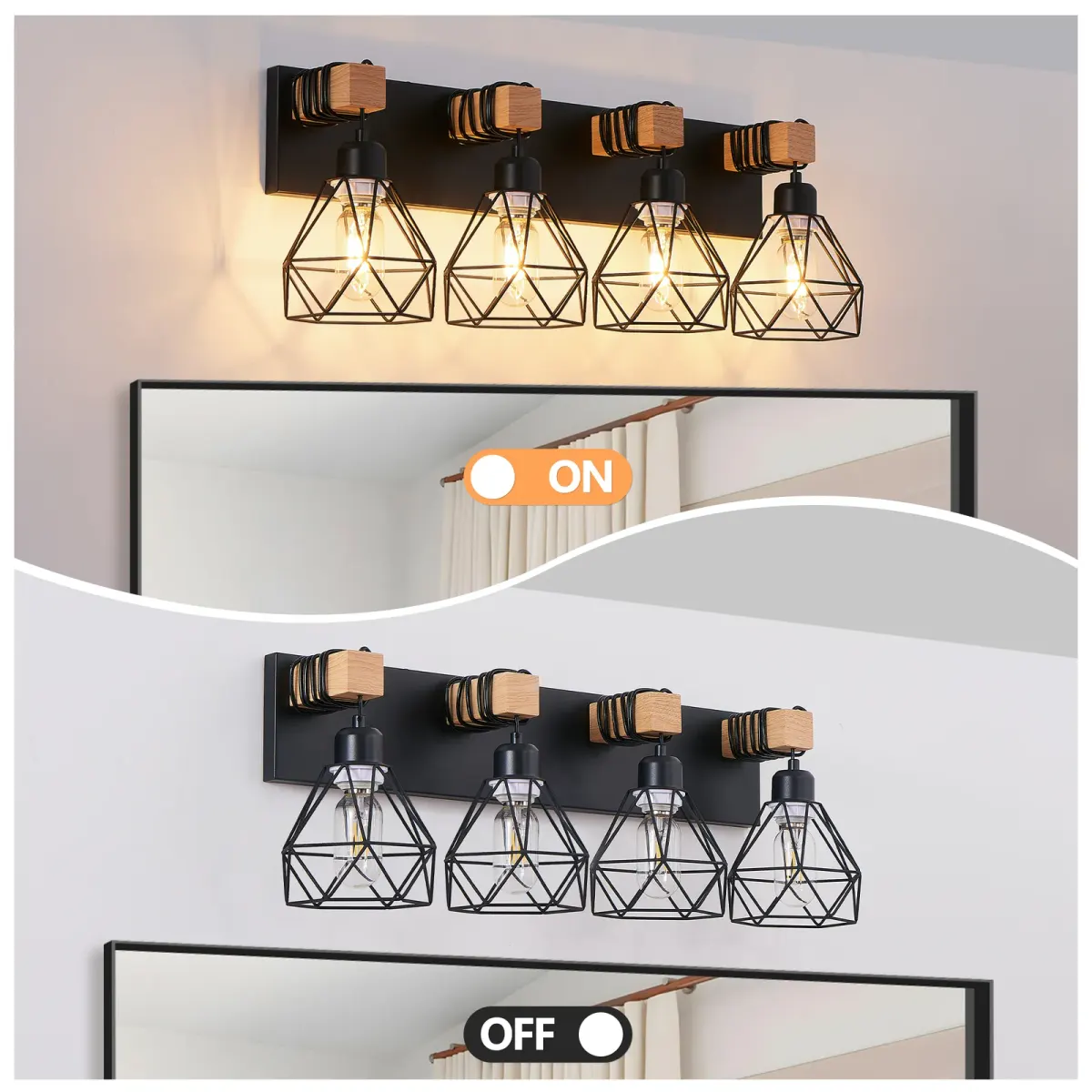 Cage vanity bar, 4 lights, black, manufacturer image 4