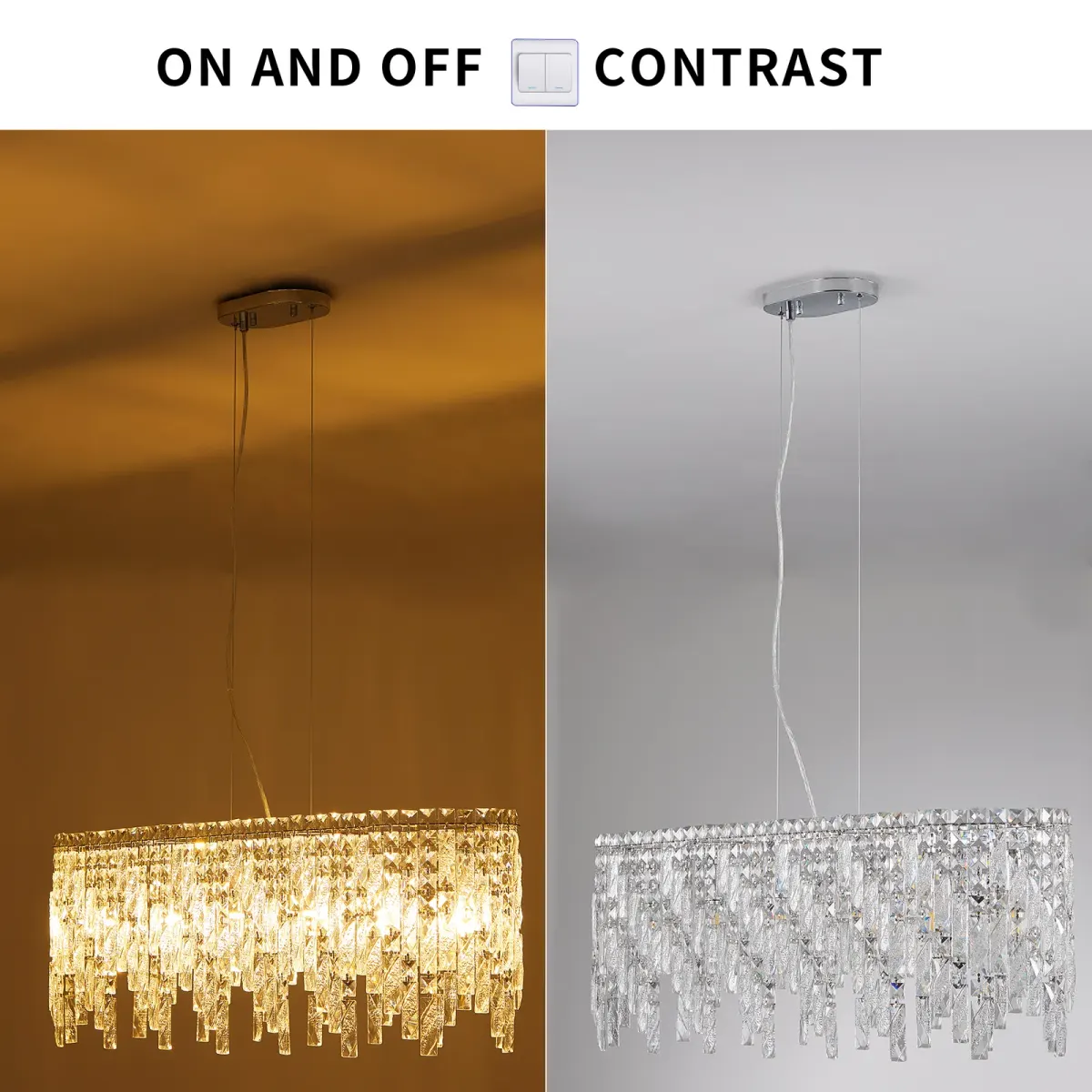 Crystal chandelier, 34.6 in, chrome, manufacturer image 3