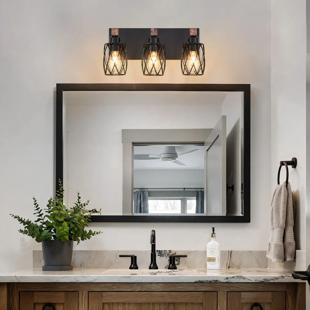 Cage wall sconce, 3 lights, walnut, view 4
