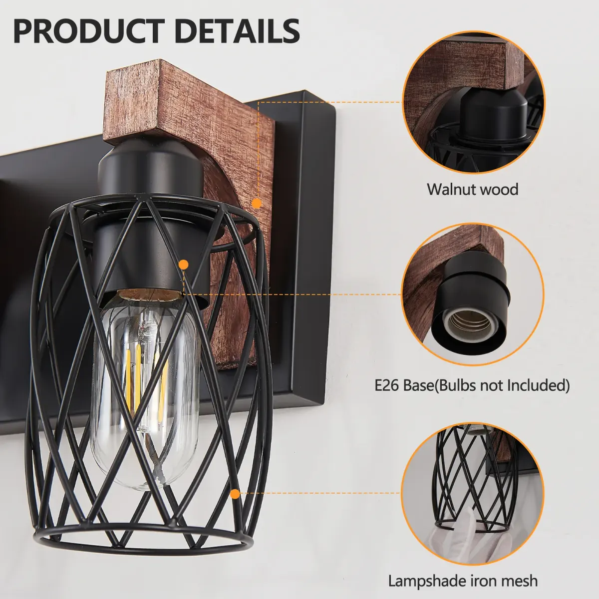 Cage wall sconce, 5 lights, walnut, manufacturer image 1